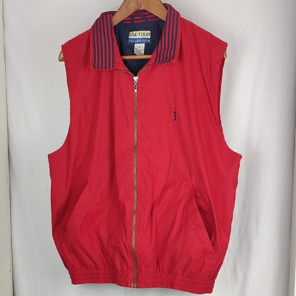 PGA TOUR Men's Red Windbreaker Sleeveless Vest Jacket